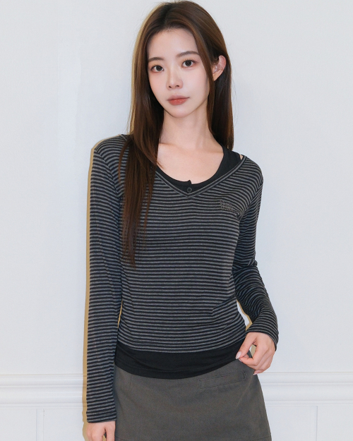 SLIM HENLEY NECK SLEEVELESS [BLACK]