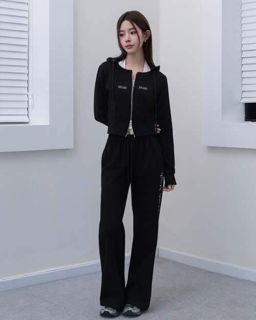 LOGO ROUND CROP HOOD ZIPUP [BLACK]