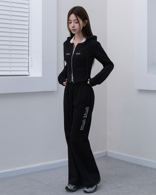 LOGO ROUND CROP HOOD ZIPUP [BLACK]