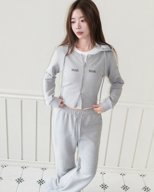LOGO ROUND CROP HOOD ZIPUP [GRAY]