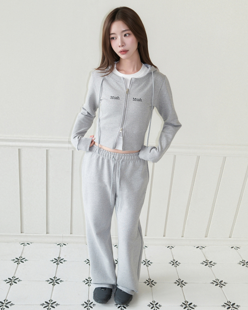 LOGO ROUND CROP HOOD ZIPUP [GRAY]