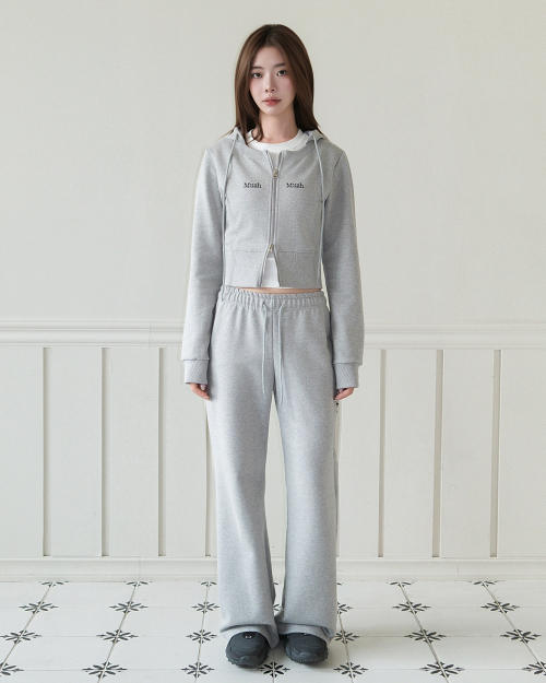LOGO ROUND CROP HOOD ZIPUP [GRAY]