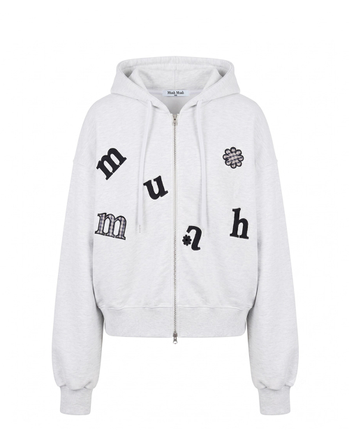 CHECK FLOWER PATCH OVERFIT HOOD ZIPUP [WHITE MELANGE]