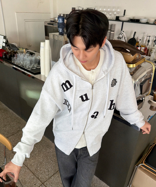 CHECK FLOWER PATCH OVERFIT HOOD ZIPUP [WHITE MELANGE]