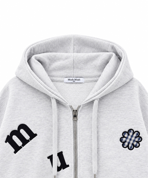 CHECK FLOWER PATCH OVERFIT HOOD ZIPUP [WHITE MELANGE]