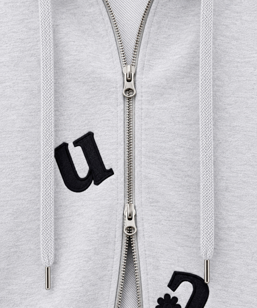 CHECK FLOWER PATCH OVERFIT HOOD ZIPUP [WHITE MELANGE]