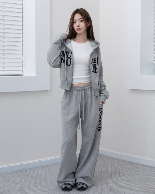 WAVE BOLD STITCH HOOD ZIPUP [GRAY]