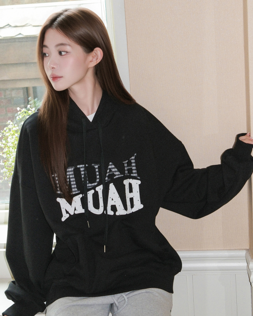 DOT CHECK PATCH LOOSE FIT HOODIE [BLACK]