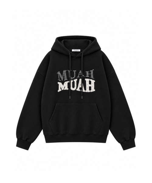 DOT CHECK PATCH LOOSE FIT HOODIE [BLACK]