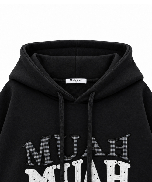 DOT CHECK PATCH LOOSE FIT HOODIE [BLACK]