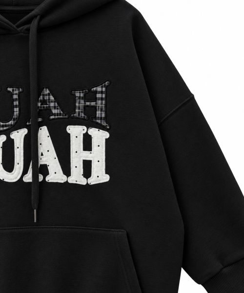 DOT CHECK PATCH LOOSE FIT HOODIE [BLACK]