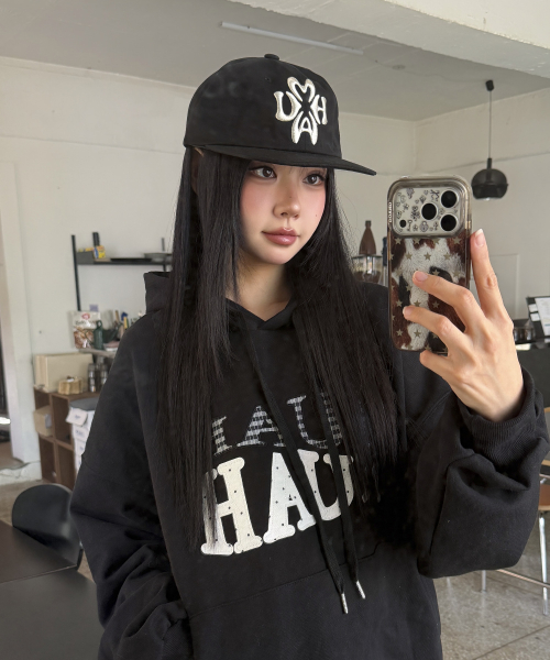 DOT CHECK PATCH LOOSE FIT HOODIE [BLACK]
