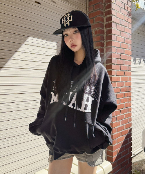 DOT CHECK PATCH LOOSE FIT HOODIE [BLACK]