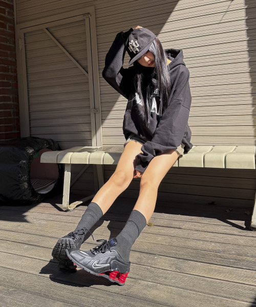 DOT CHECK PATCH LOOSE FIT HOODIE [BLACK]