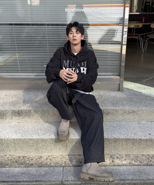 DOT CHECK PATCH LOOSE FIT HOODIE [BLACK]