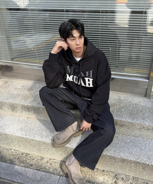 DOT CHECK PATCH LOOSE FIT HOODIE [BLACK]