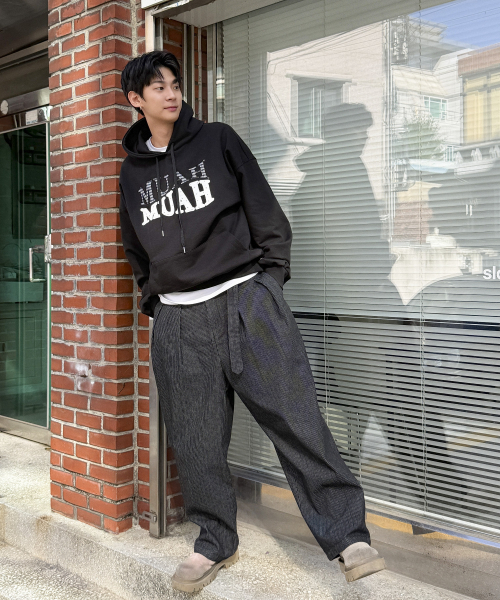 DOT CHECK PATCH LOOSE FIT HOODIE [BLACK]