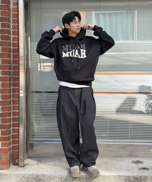 DOT CHECK PATCH LOOSE FIT HOODIE [BLACK]