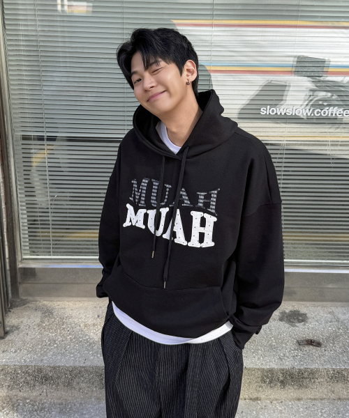 DOT CHECK PATCH LOOSE FIT HOODIE [BLACK]