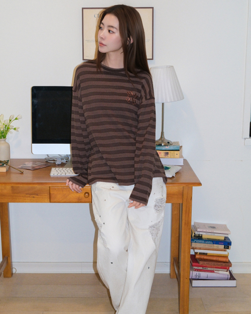 STRIPE LOOSE FIT KNIT [BROWN]