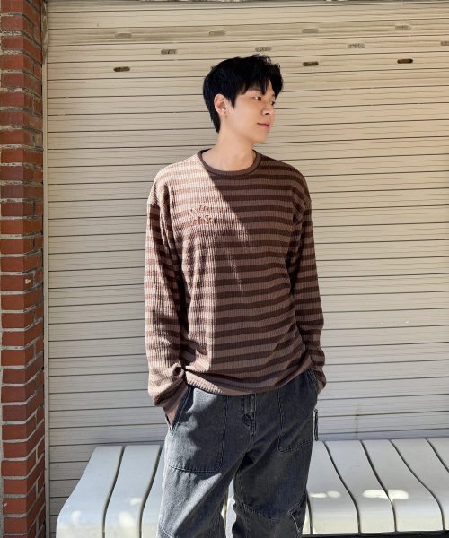 STRIPE LOOSE FIT KNIT [BROWN]