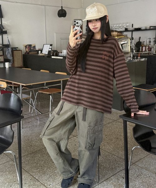 STRIPE LOOSE FIT KNIT [BROWN]