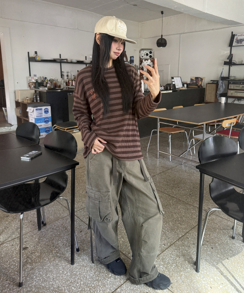STRIPE LOOSE FIT KNIT [BROWN]
