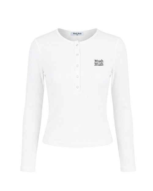 WAFFLE HENLEY NECK LONG SLEEVE [WHITE]