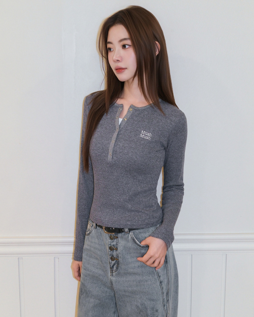WAFFLE HENLEY NECK LONG SLEEVE [GRAY]