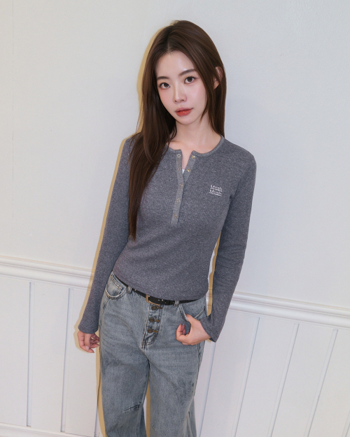 WAFFLE HENLEY NECK LONG SLEEVE [GRAY]