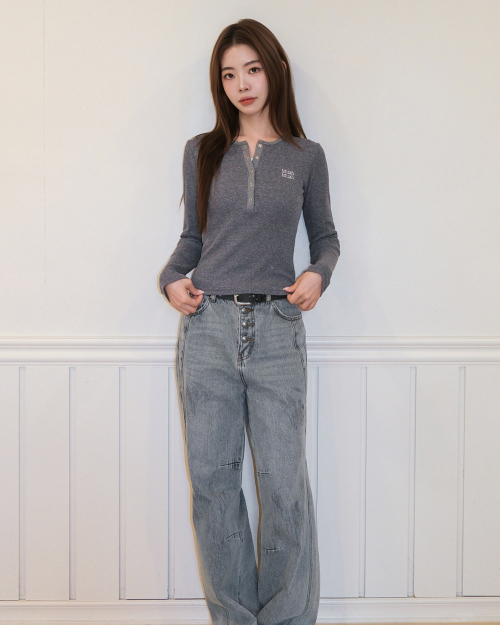 WAFFLE HENLEY NECK LONG SLEEVE [GRAY]
