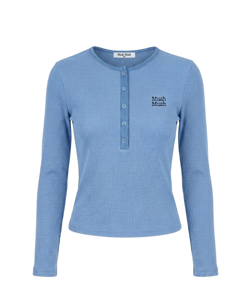 WAFFLE HENLEY NECK LONG SLEEVE [BLUE]