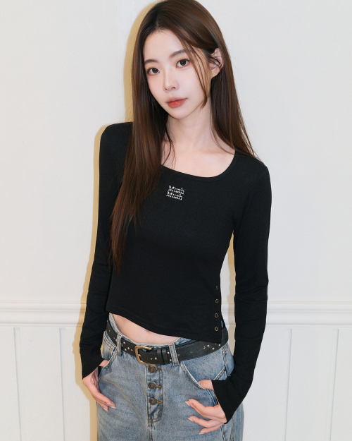 SLIT BUTTON ROUND LONG SLEEVE [BLACK]
