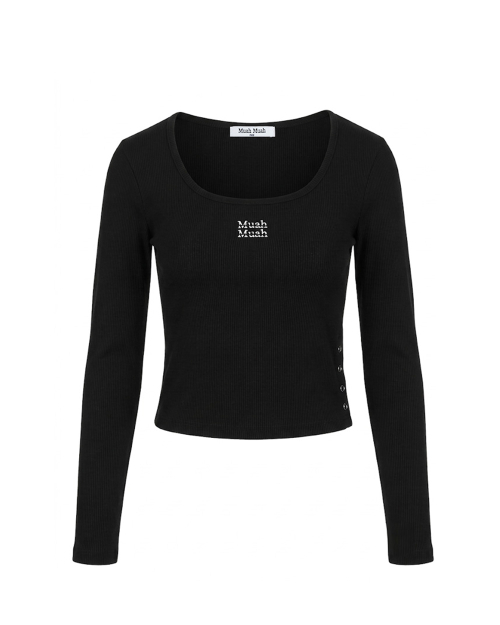 SLIT BUTTON ROUND LONG SLEEVE [BLACK]
