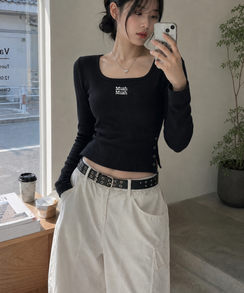 SLIT BUTTON ROUND LONG SLEEVE [BLACK]