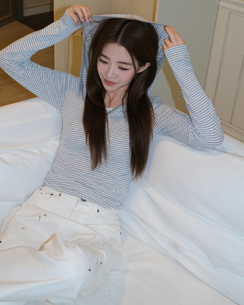 BRUSH STRIPE HOOD LONG SLEEVE [GRAY]