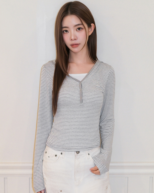 BRUSH STRIPE HOOD LONG SLEEVE [GRAY]