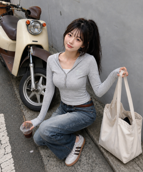 BRUSH STRIPE HOOD LONG SLEEVE [GRAY]