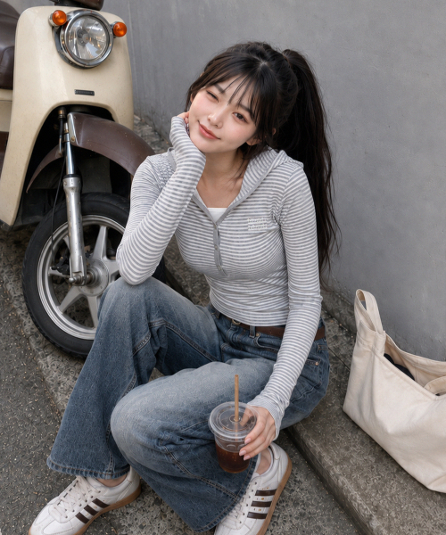 BRUSH STRIPE HOOD LONG SLEEVE [GRAY]