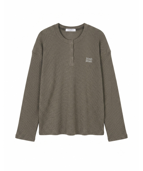 WAFFLE PIGMENT HENLEY NECK LONG SLEEVE [BROWN]
