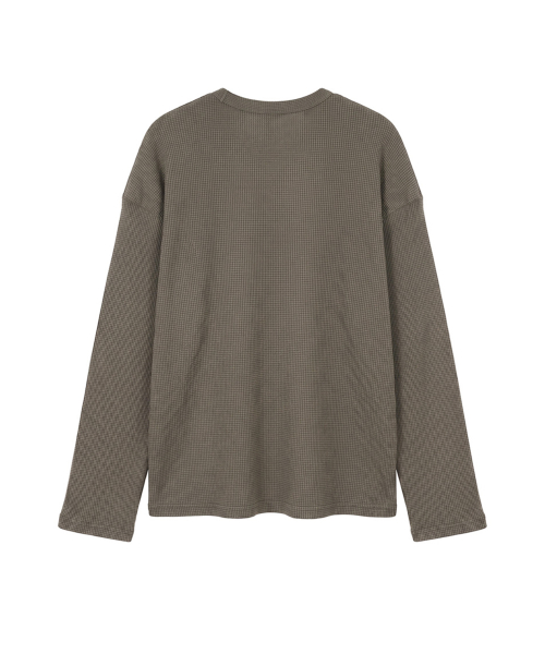 WAFFLE PIGMENT HENLEY NECK LONG SLEEVE [BROWN]
