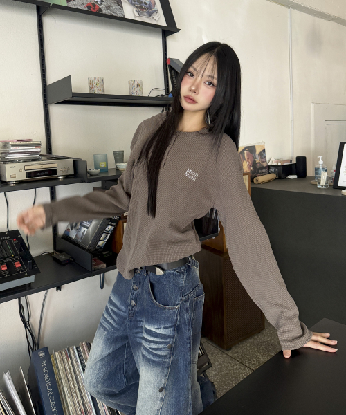 WAFFLE PIGMENT HENLEY NECK LONG SLEEVE [BROWN]