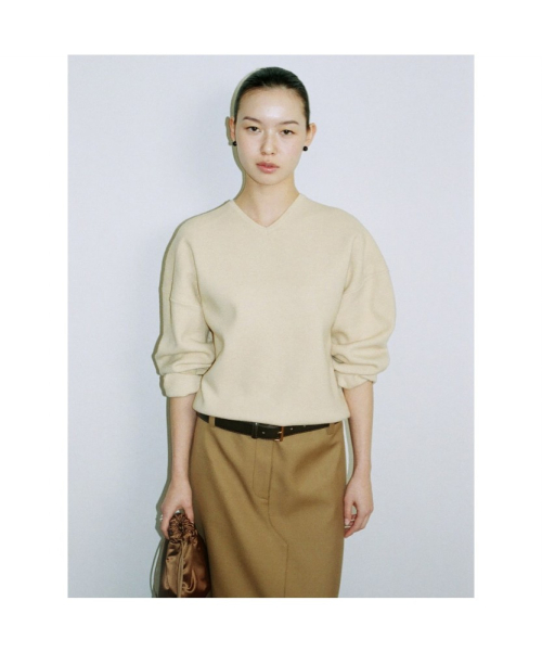 90S V Neck Knit Top Beige (TA6251A05A)