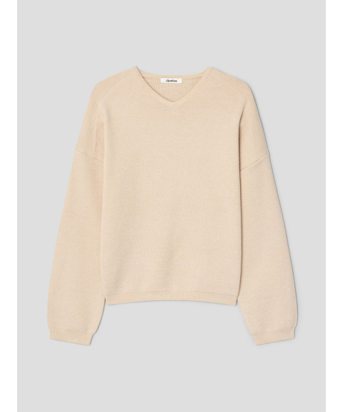 90S V Neck Knit Top Beige (TA6251A05A)