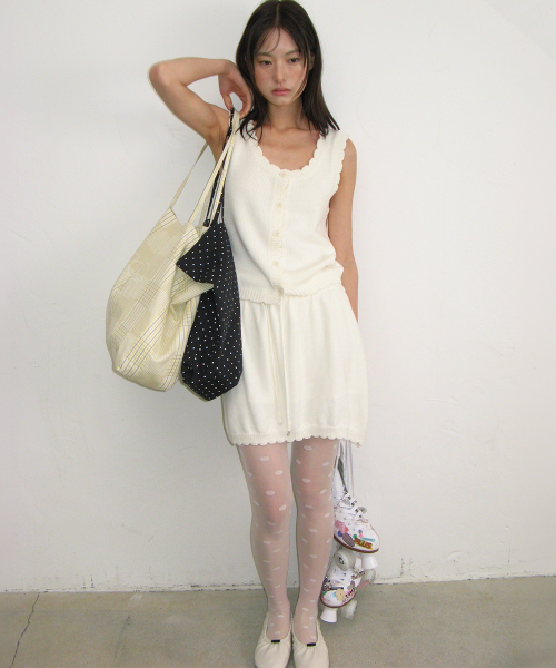 [SET] SCALLOP TRIM KNIT SLEEVELESS & SKIRT (2color)