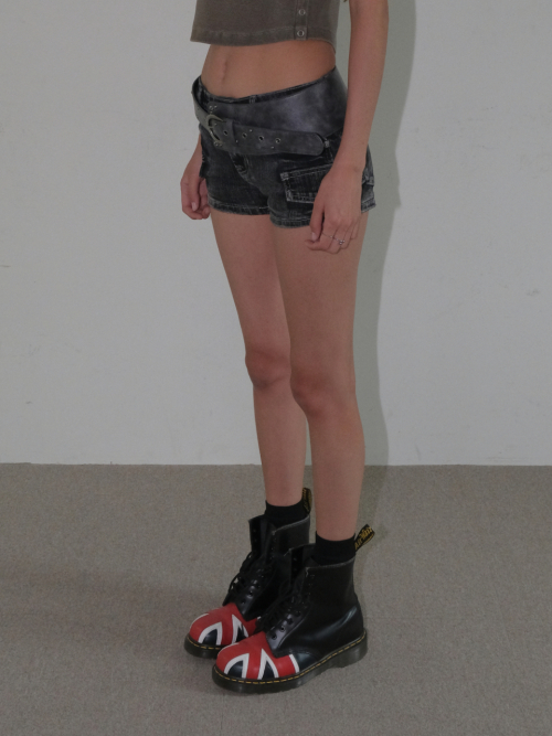 VINTAGE WASHING DENIM SHORTS [BLACK]