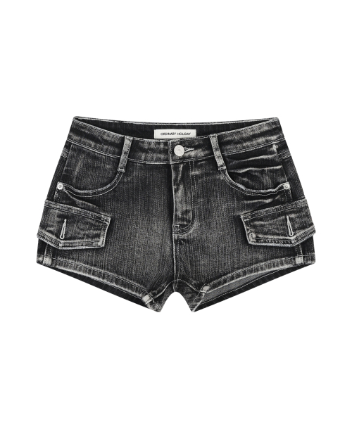 VINTAGE WASHING DENIM SHORTS [BLACK]