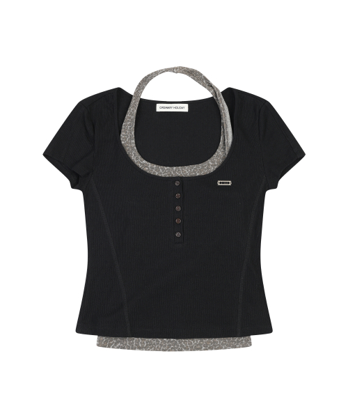 HALTER LAYERED SHORT SLEEVE SET [BLACK]