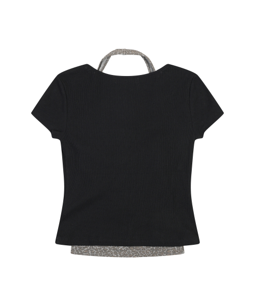 HALTER LAYERED SHORT SLEEVE SET [BLACK]