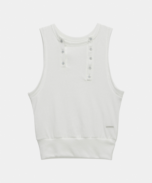 Two-Line Button Short Sleeveless (White)